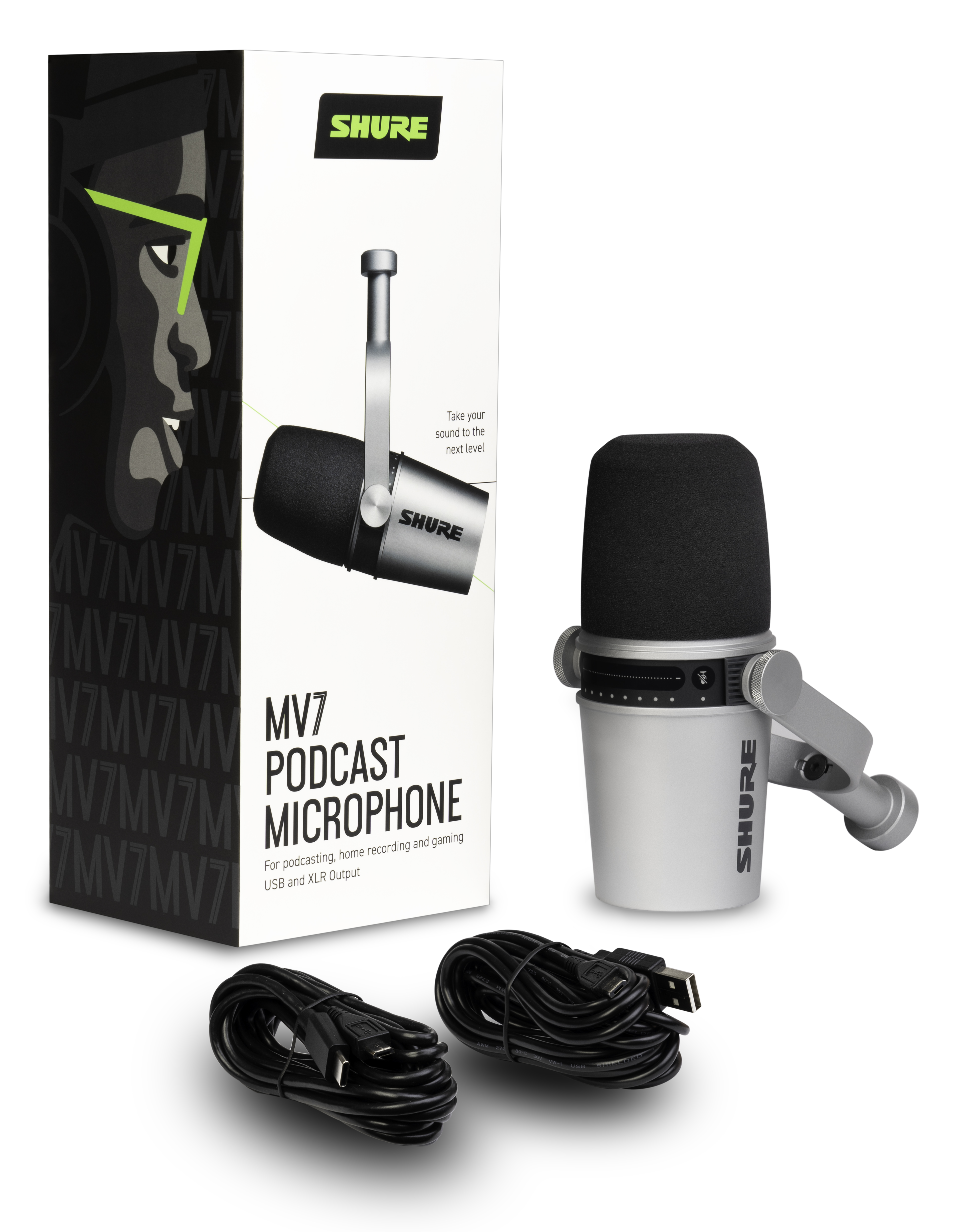 Shure MV7-S Podcast Microphone with both USB and XLR (Silver) Shure MV7-S Podcast Microphone with both USB and XLR (Silver)